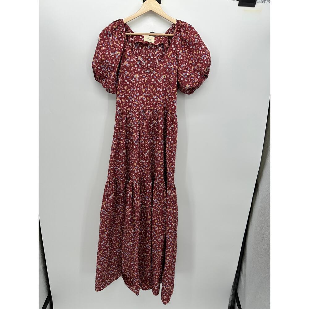 Sezane Women Red Floral Maxi Dress Sz 36 Peasant Boho Cottagecore‎ Feminine